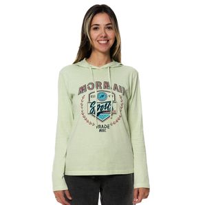 Camiseta feminina manga longa com capuz ocean league mormaii