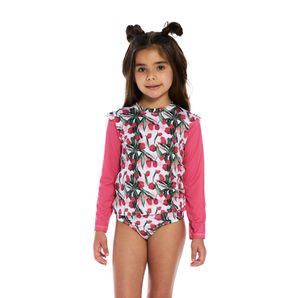 Conjunto infantil blusa proteção uv e calcinha babados Mormaii