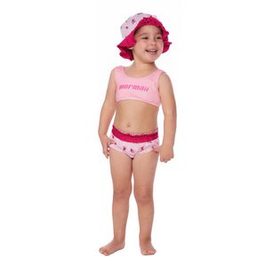 Conjunto bebê 1/3 anos top e calcinha com chapéu Mormaii