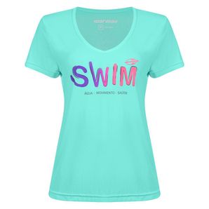 Camiseta feminina manga curta decote v swim natação Mormaii