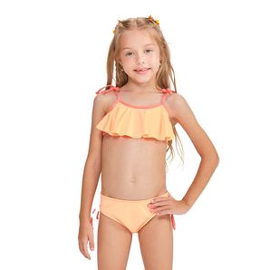 Conjunto 4 a 10 anos infantil top alças com babado e calcinha Mormaii