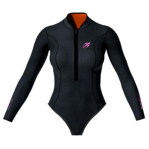 Maiô manga longa frontzip 1mm feminino diva pro uv-suit surf Mormaii