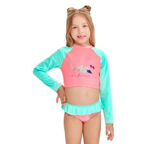 Conjunto 4 a 10 anos infantil blusa solar uv50+ e calcinha com babado Mormaii